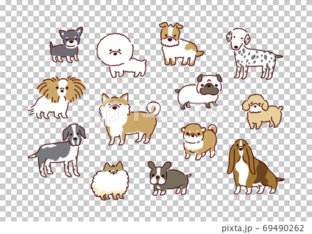 シンプルでかわいい13種類の犬たちのイラストセットのイラスト素材